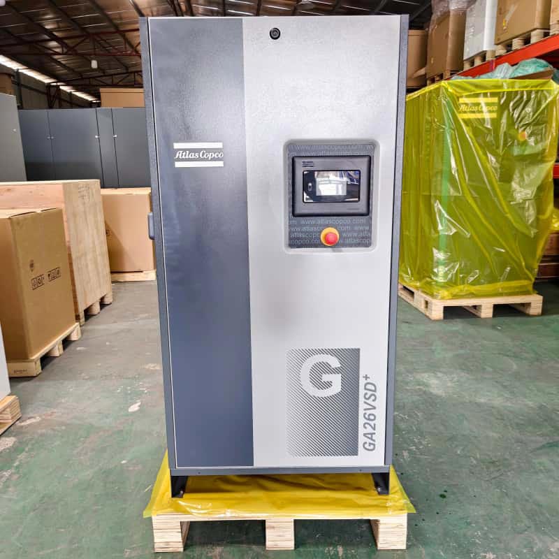 Vzduchový kompresor Atlas Copco Originální GA26 VSD + 26 kW 35 HP Rotační šroubový vzduchový kompresor se vstřikováním oleje s proměnnou rychlostí 13 barů
