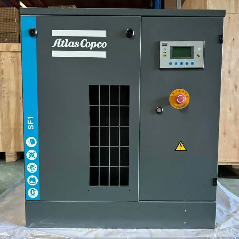 Bezolejový spirálový vzduchový kompresor Atlas Copco SF1 15 kW 2 HP certifikovaný originál